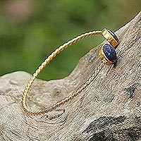 Gold plated lapis lazuli cuff bracelet,