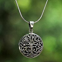 Sterling silver pendant necklace, 'Tree by Day and Night' - Sterling Silver Tree Pendant Necklace from Thailand