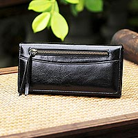 Leather clutch Touch of Love in Black Thailand