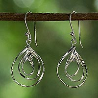 Sterling silver dangle earrings, 'Dewy Trio' - Sterling Silver Triple Teardrop Thai Dangle Earrings