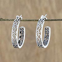 Sterling silver half-hoop earrings, 'Spiral Balustrade' - Elegant 925 Sterling Silver Half-Hoop Earrings from Thailand