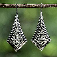 Sterling silver drop earrings, 'Vogue Chiang Mai' - Sterling Silver Diamond Shaped Drop Earrings from Thailand