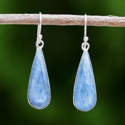 Rhodium plated kyanite dangle earrings, Morning Raindrops