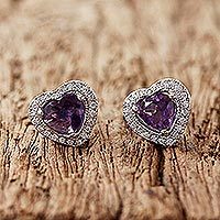 Rhodium plated amethyst stud earrings,