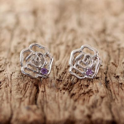 Amethyst stud earrings, Dewy Rose