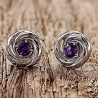 Rhodium plated amethyst stud earrings,