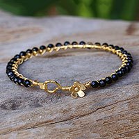 Gold plated onyx bangle bracelet,