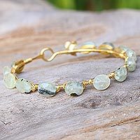 Gold plated prehnite bangle bracelet,