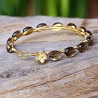 Gold plated smoky quartz bangle bracelet,