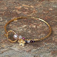 Gold plated multi-gemstone bangle bracelet,