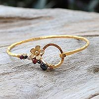 Gold plated multi-gemstone bangle bracelet,