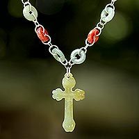 Jade cross pendant necklace,