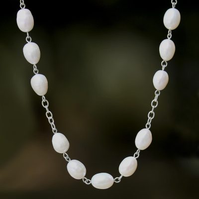 Cultured pearl and jade long station necklace, Enduring Classic