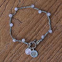 Rose quartz beaded charm bracelet,