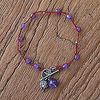 Amethyst beaded charm bracelet,