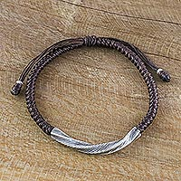 Silver wristband bracelet, 'Karen Twist in Brown' - Karen Silver Wristband Bracelet in Brown from Thailand