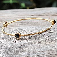 Gold plated onyx bangle bracelet,