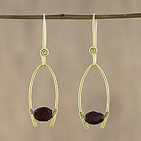 Gold plated garnet dangle earrings,