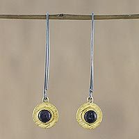 Gold plated iolite dangle earrings,