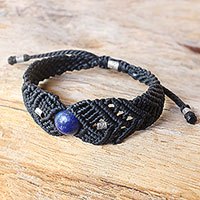 Silver and lapis lazuli braided bracelet,