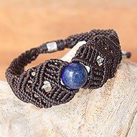 Silver and lapis lazuli braided bracelet,