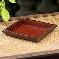 Leather catchall, 'Classic Brown' - Handcrafted Thai Leather Catchall in Brick and Copper
