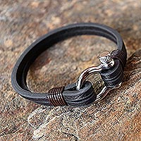 Leather wristband bracelet, 'Sleek Movement in Brown' - Handcrafted Brown Leather Wristband Bracelet from Thailand