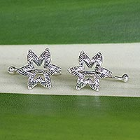 Sterling silver ear cuffs, 'Floral Summer' - Handcrafted Sterling Silver Flower Ear Cuffs from Thailand