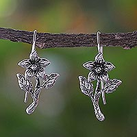 Sterling silver drop earrings, 'Summer Blooming' - Sterling Silver Blooming Flower Earrings from Thailand