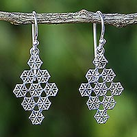 Sterling silver dangle earrings, 'Honeycomb Flowers' - Honeycomb Flower Earrings Hand Crafted in Sterling Silver