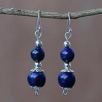Lapis lazuli dangle earrings, 'Blue Grandeur' - Lapis Lazuli Artisan Crafted Earrings with Sterling Silver