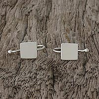 Sterling silver ear cuffs, 'Square Shimmer' - Sterling Silver Square-Shaped Ear Cuffs from Thailand