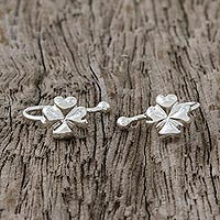 Sterling silver ear cuffs, 'Shining Luck' - Sterling Silver Clover-Shaped Ear Cuffs from Thailand