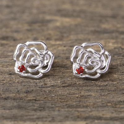 Garnet stud earrings, Radiant Roses
