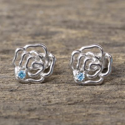Blue topaz stud earrings, Radiant Roses