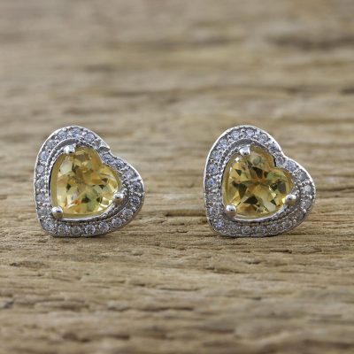 Citrine stud earrings, Sparkling Hearts