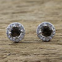 Smoky quartz stud earrings,