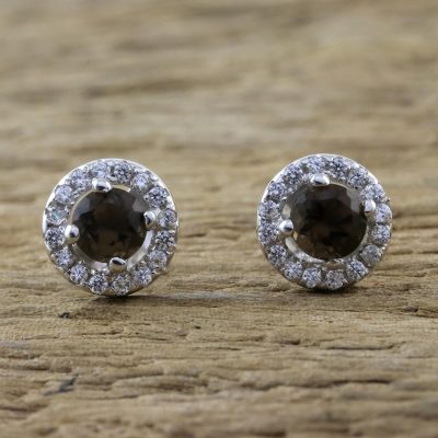 Smoky quartz stud earrings, Glamour and Grace