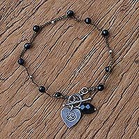Onyx beaded charm bracelet,