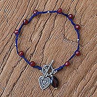 Quartz and garnet beaded charm bracelet,
