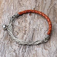 Leather and silver wristband bracelet,