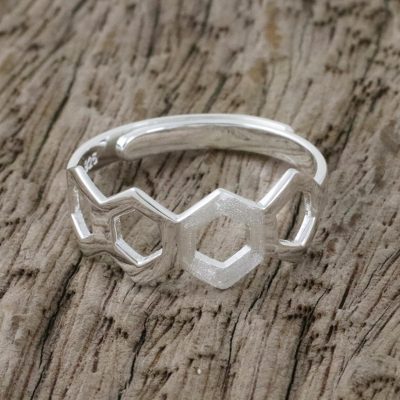 Sterling Silver Honeycomb Mid-Finger Ring from Thailand