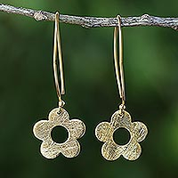 Gold plated dangle earrings, 'Petite Fig Blossom' - Thai Handcrafted Gold Plated Silver Petite Flower Earrings