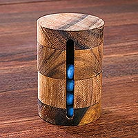 Wood puzzle, 'Spin to Win' - Handcrafted Wood Cylindrical Puzzle from Thailand