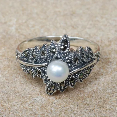 Cultured pearl and marcasite cocktail ring, Star of the Show