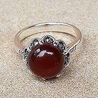 Carnelian and marcasite cocktail ring,