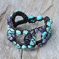 Amethyst and calcite wristband bracelet,