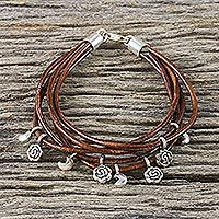 Silver accent leather charm bracelet,