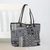 Leather accent cotton blend shoulder bag, 'Sophisticated Geometry' - Leather Accent Cotton Blend Shoulder Bag in Black and White thumbail