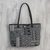 Leather accent cotton blend shoulder bag, 'Sophisticated Geometry' - Leather Accent Cotton Blend Shoulder Bag in Black and White (image 2d) thumbail